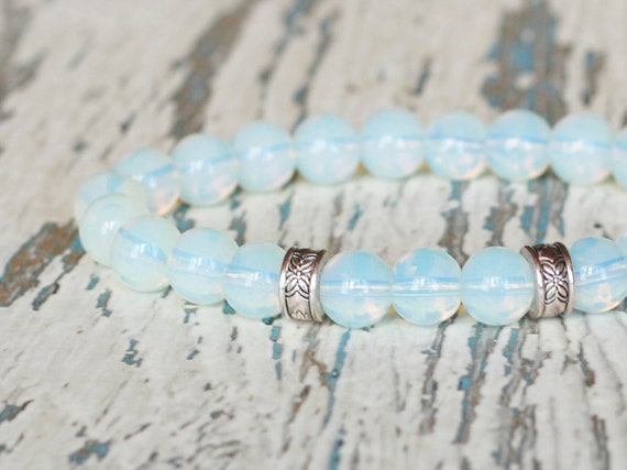 Opalite bracelet stacks healing gemstone. Women power protection chakra beads. Gift her moonstone clear bracelet beaded