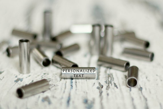 Customized engraved beads steel tubes. Wholesale findings custom charms personalized. Metal bead set own design jewelry names company logo