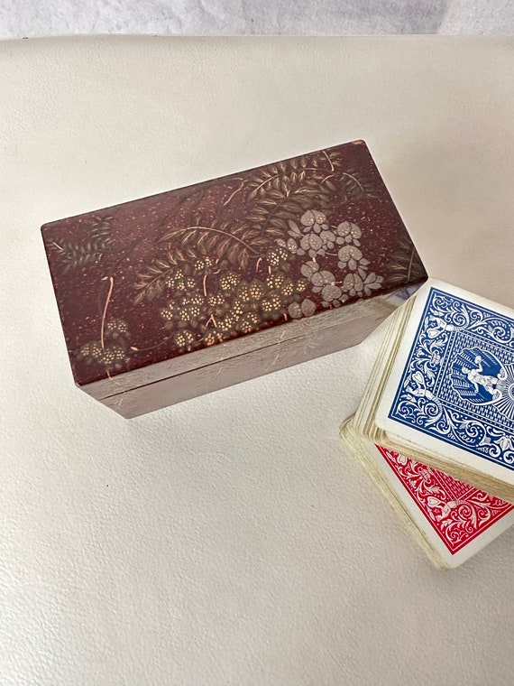 Vintage Wooden Japanese 2-Deck Card Box