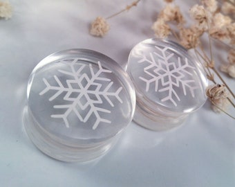 Winter Clear Snowflake Ear Plugs/ Gauges For Stretched Ears. Double Flared or Single Flared. 1 pair.