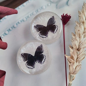 Black Butterfly With White Shimmer Background Ear Plugs/ Gauges For Stretched Ears. Double Flared. 1 pair.