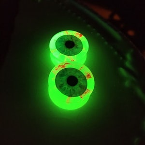 Glow in the dark/ day Eyeball Ear Plugs/ Gauges For Stretched Ears. Double Flared. 1 pair. Made with LIT powder.