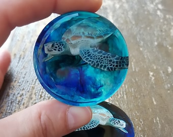 Blue/ Green Translucent Sea Turtle Ear Plugs, Gauges For Stretched Ears. Double Flared. 1 pair.