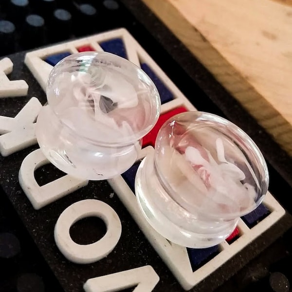 Ice Plugs, Resin Handmade Clear Plugs/ Gauges. Double Flared.