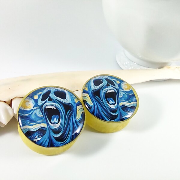 Blue Ghost Scream Ear Plugs/ Gauges For Stretched Ears. Double Flared. 1 pair.