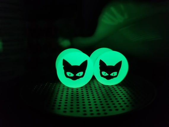 Glow in the Dark Day Black Cat Ear Plugs Gauges for Stretched