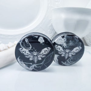 Black Death Head Moth with Smoke Streaks Ear Plugs/ Gauges For Stretched Ears. Double Flared. 1 pair.