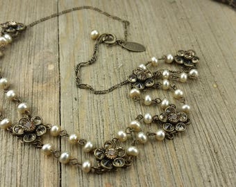 Vintage Lizpaiacios S.F. Rhinestone/ Faux Pearl Necklace