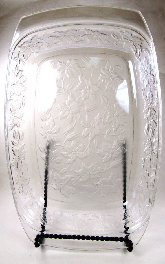 Items similar to Glass Baking Dish with Handles; 1980s Princess House Fantasia Floral Pattern on