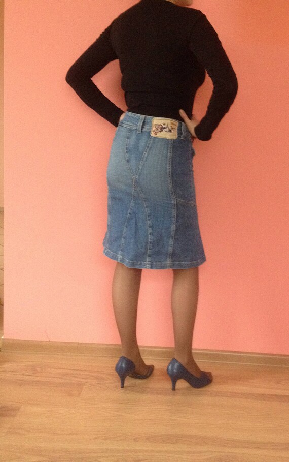 womens denim skirts knee length