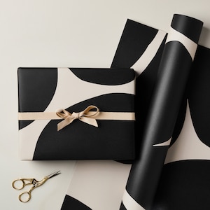 Papel de regalo negro y crema, 2 hojas, papel de regalo moderno, papel de regalo de lujo, papel de regalo sostenible, papel de regalo de lujo, papel de regalo abstracto