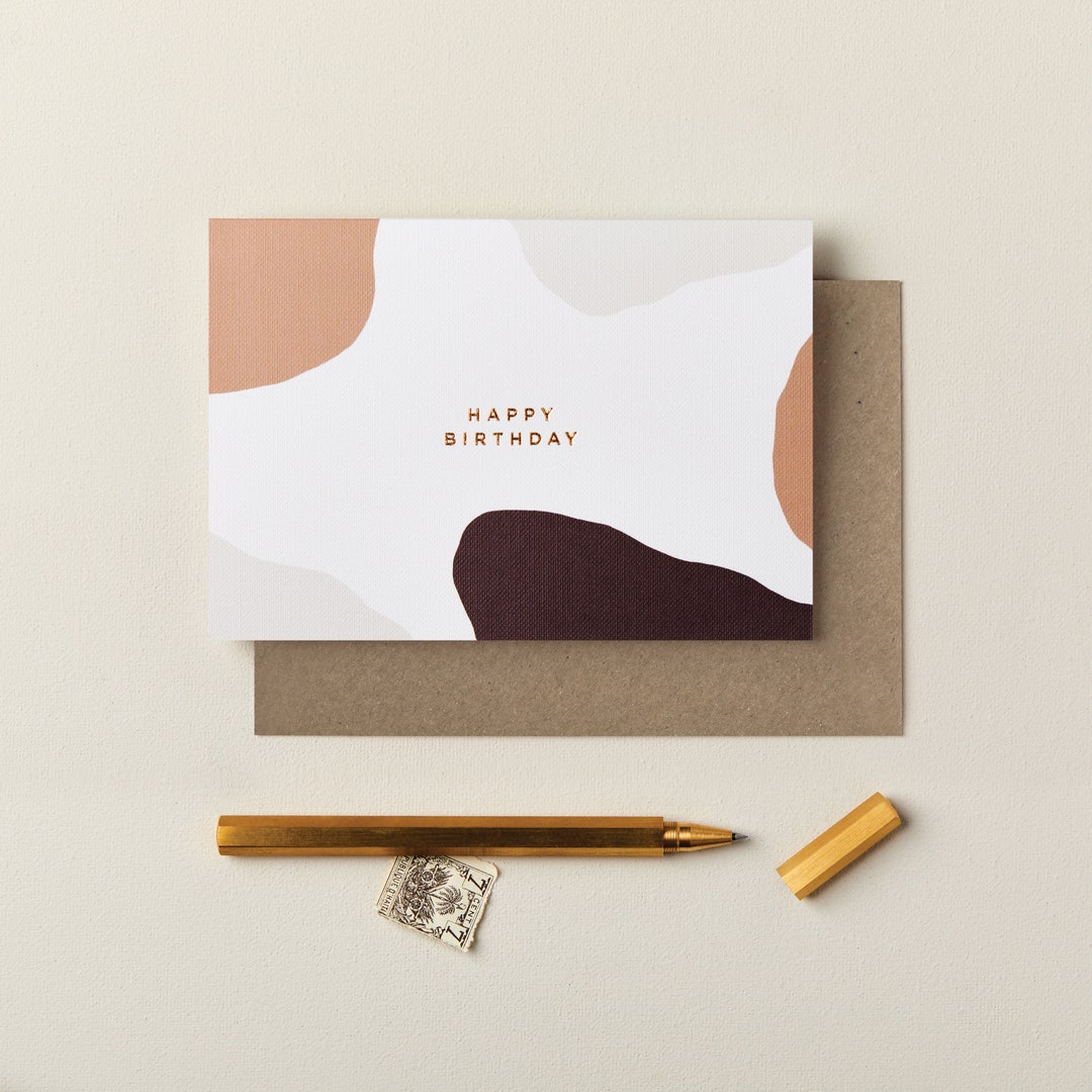 Birthday Card, Happy Birthday Card, Gold Foil and Pattern Birthday Card ...