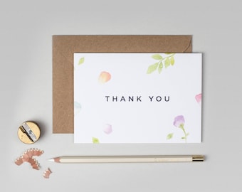Pack of Thank You cards, Wedding Thank You cards, Floral Thank You cards, Pastel watercolour Thank You cards, Luxury Thank You cards