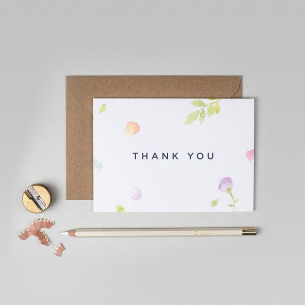 Pack of Thank You cards, Wedding Thank You cards, Floral Thank You cards, Pastel watercolour Thank You cards, Luxury Thank You cards