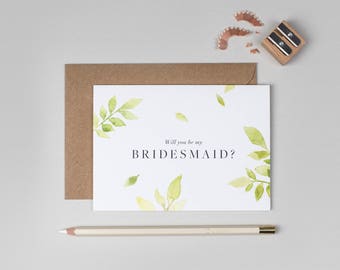 Will you be my Bridesmaid Card, Botanical Bridesmaid Card, Floral bridesmaid card, watercolour bridesmaid card, modern bridesmaid card
