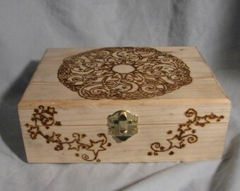 Sun, Moon and Stars Box Wood Burning