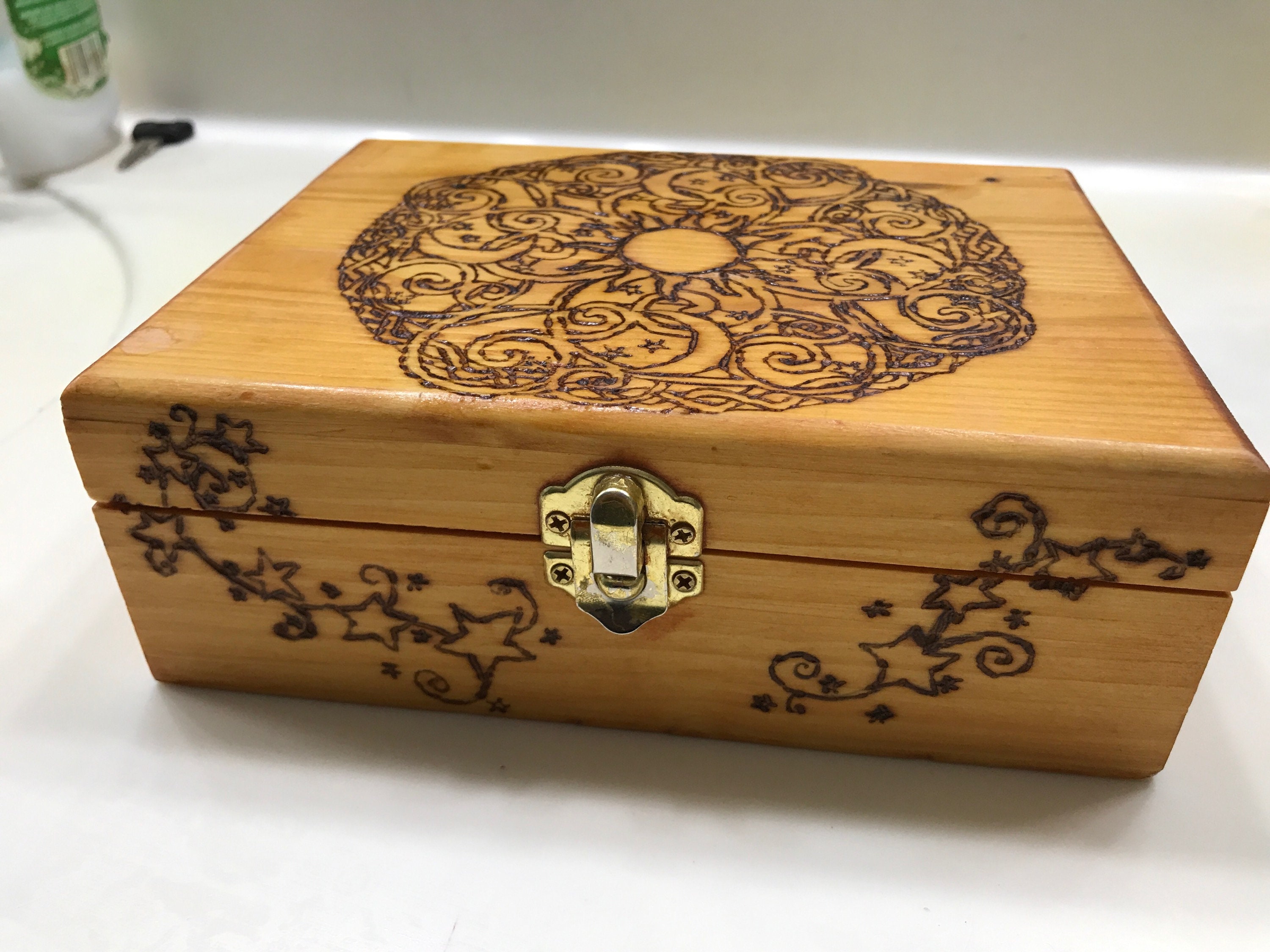 Sun Moon and Stars Box Wood Burning - Etsy