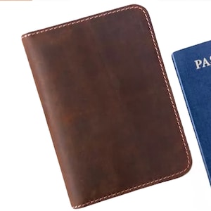Funda para pasaporte de piel color marrón chocolate / Calidad de grano completo y hecha a mano / Funda de piel para pasaporte, porta pasaporte, funda de piel para pasaporte