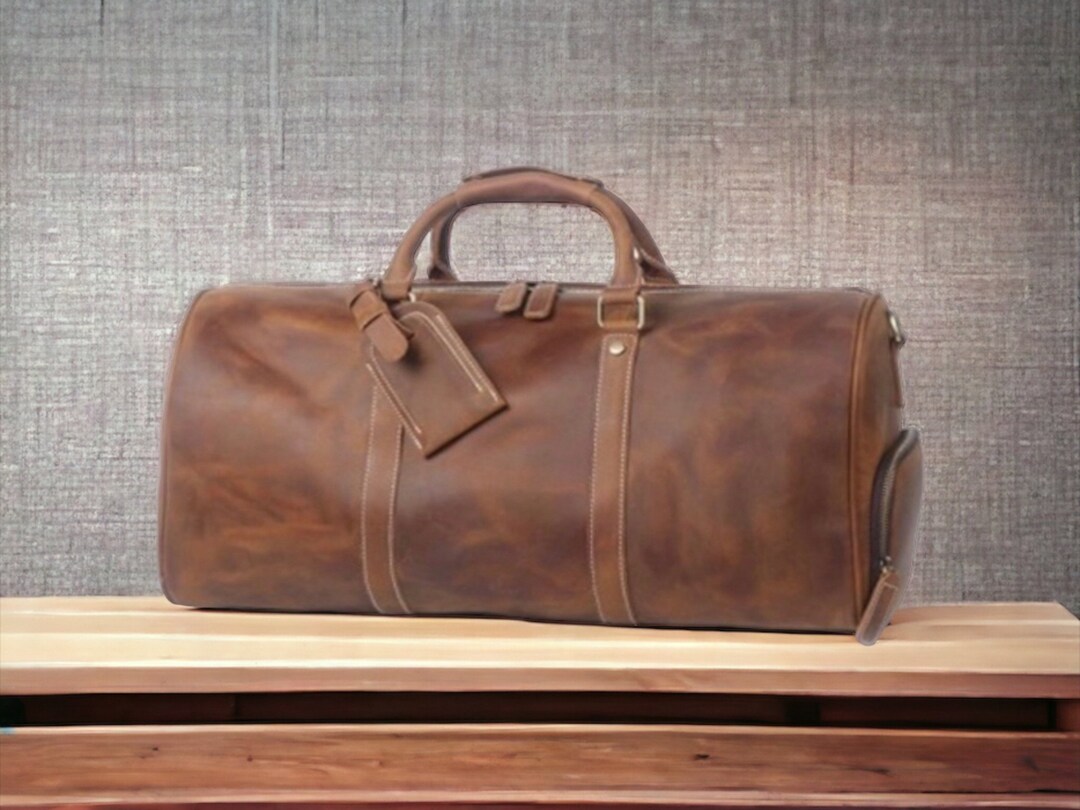 Fullgrain Leather Duffle Bag With Shoe Compartment Weekend Bag, Carry