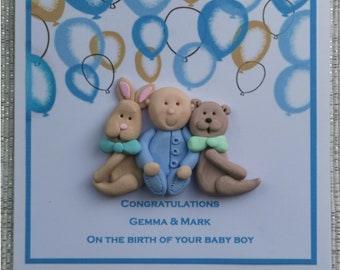 Personalised new baby, girl, boy custom clay greeting card by Hot Dough Creations