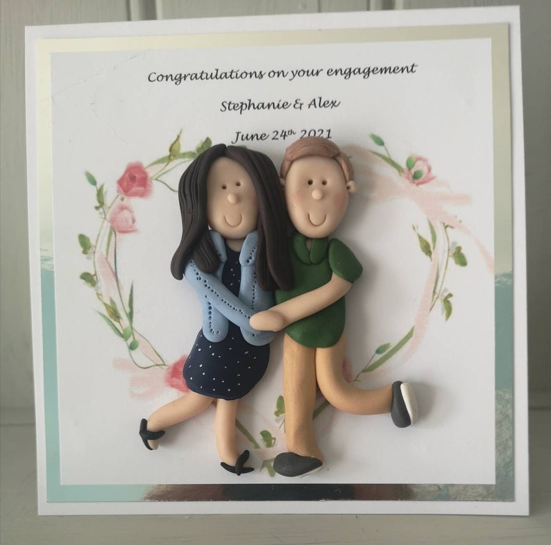 Personalised engagement card, personalised figures by Hot Dough Creations image 7