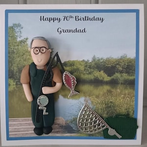 Figurine d'argile personnalisée anniversaire de pêche / carte de retraite / toutes les relations