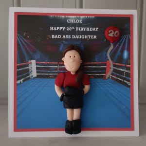 Tarjeta de cumpleaños personalizada de boxeo/kickboxing/para cualquier ocasión y cualquier edad/figura de arcilla
