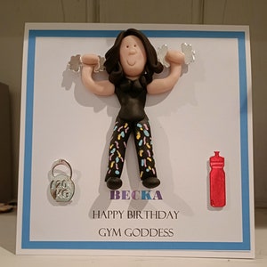 Personalised figure fitness card, personal trainer gift, gym ,  birthday, thank you, Christmas any occasion card by Hot Dough Creations