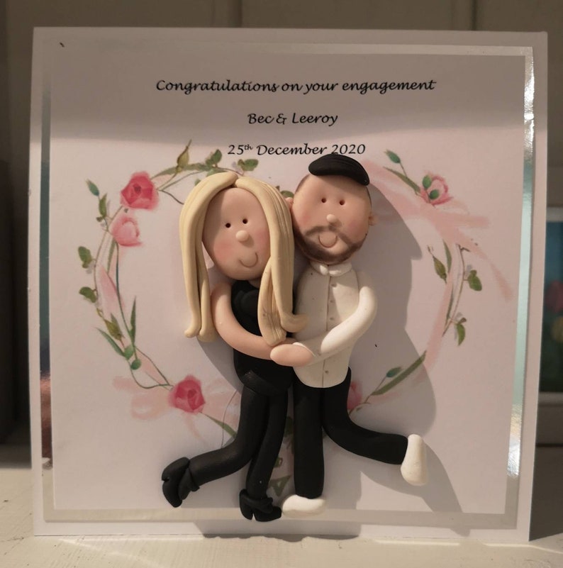 Personalised engagement card, personalised figures by Hot Dough Creations image 6