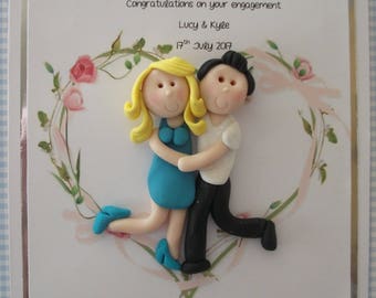 Personalised engagement card, personalized figures by Hot Dough Creations