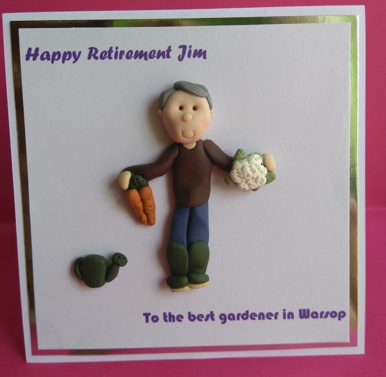 Gardener birthday retirement personalised 3d card by Hot Dough Creations