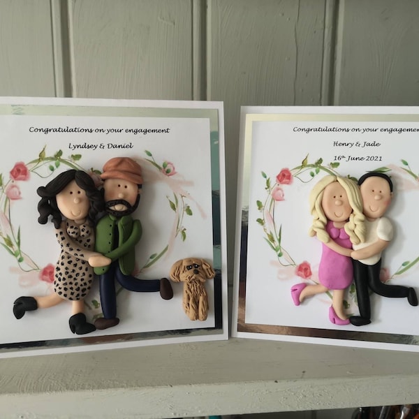 Personalised engagement card, personalised figures by Hot Dough Creations