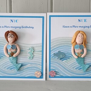 Carte d'anniversaire sirène personnalisée/ carte sous la mer/ carte d'anniversaire d'âge/ carte figurine en argile