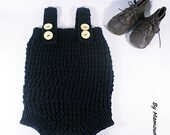 Size 3-6 months baby romper, knitted, embossed, Blue Navy