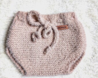 Diaper cover panties size 3 months hand knitted soft yarn beige color