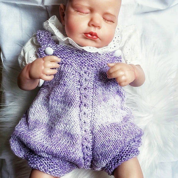 Barboteuse bébé tricotée main taille 0.3 mois fil coton dégradé de mauves