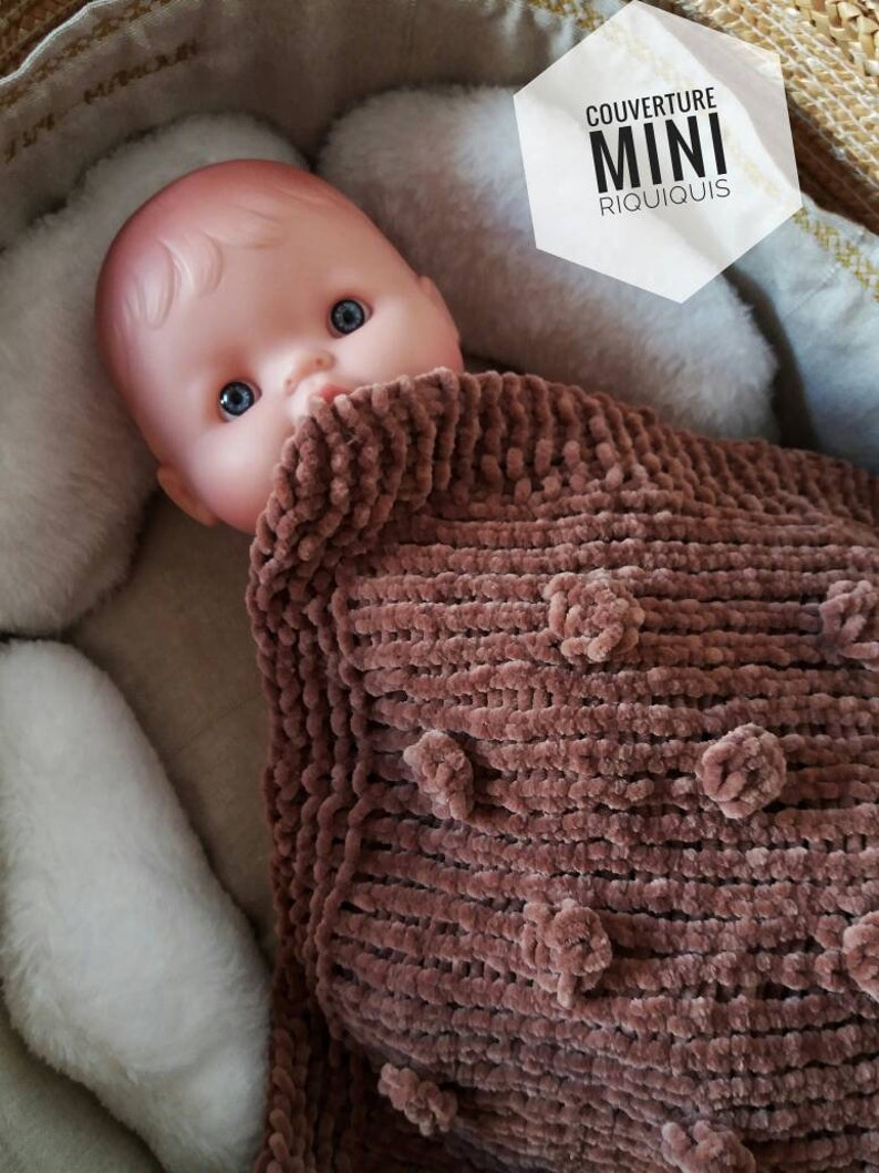 Baby Blanket Doll Blanket Hand Knitted Velvet Yarn Noppes Etsy