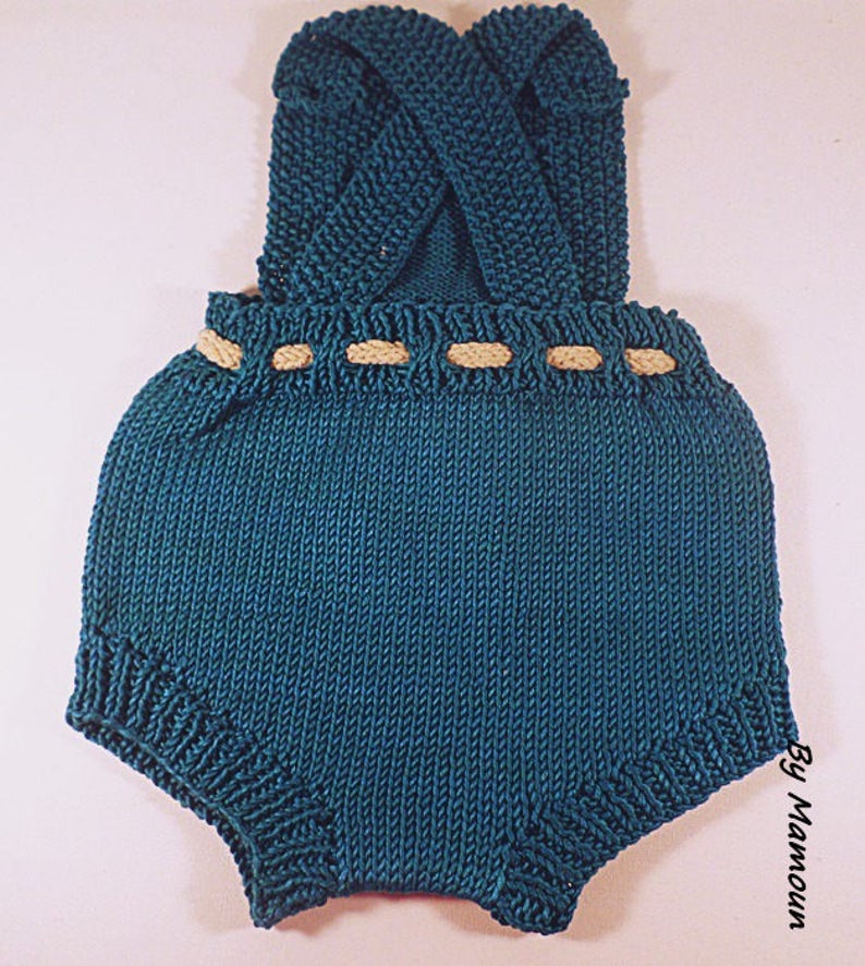 Barboteuse bébé, rétro vintage, taille 3-6 mois, tricoté main, fil coton, coloris bleu roi image 3