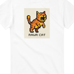 Maglietta Rawr Cat, felino in pixel art, regalo per programmatori IT, maglietta unisex in cotone