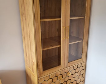 Bois gai, verre, armoire murale de style milieu du siècle