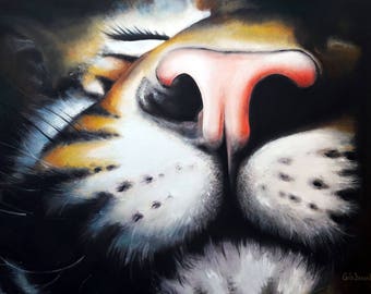 Original Handmade Oil Painting on Canvas - Tiger - 100 x 70 cm