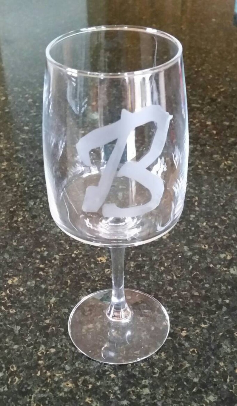 Set of 4 monogrammed etched wine glasses Etsy