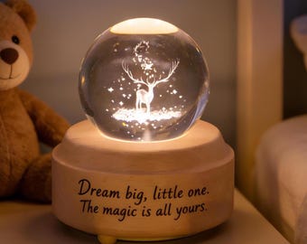 Gepersonaliseerde kristallen bol muziekdoos voor kinderen, aangepaste naam kristallen aandenken, 1e verjaardagscadeau, kraamcadeau, decor kinderkamer, cadeau pasgeboren