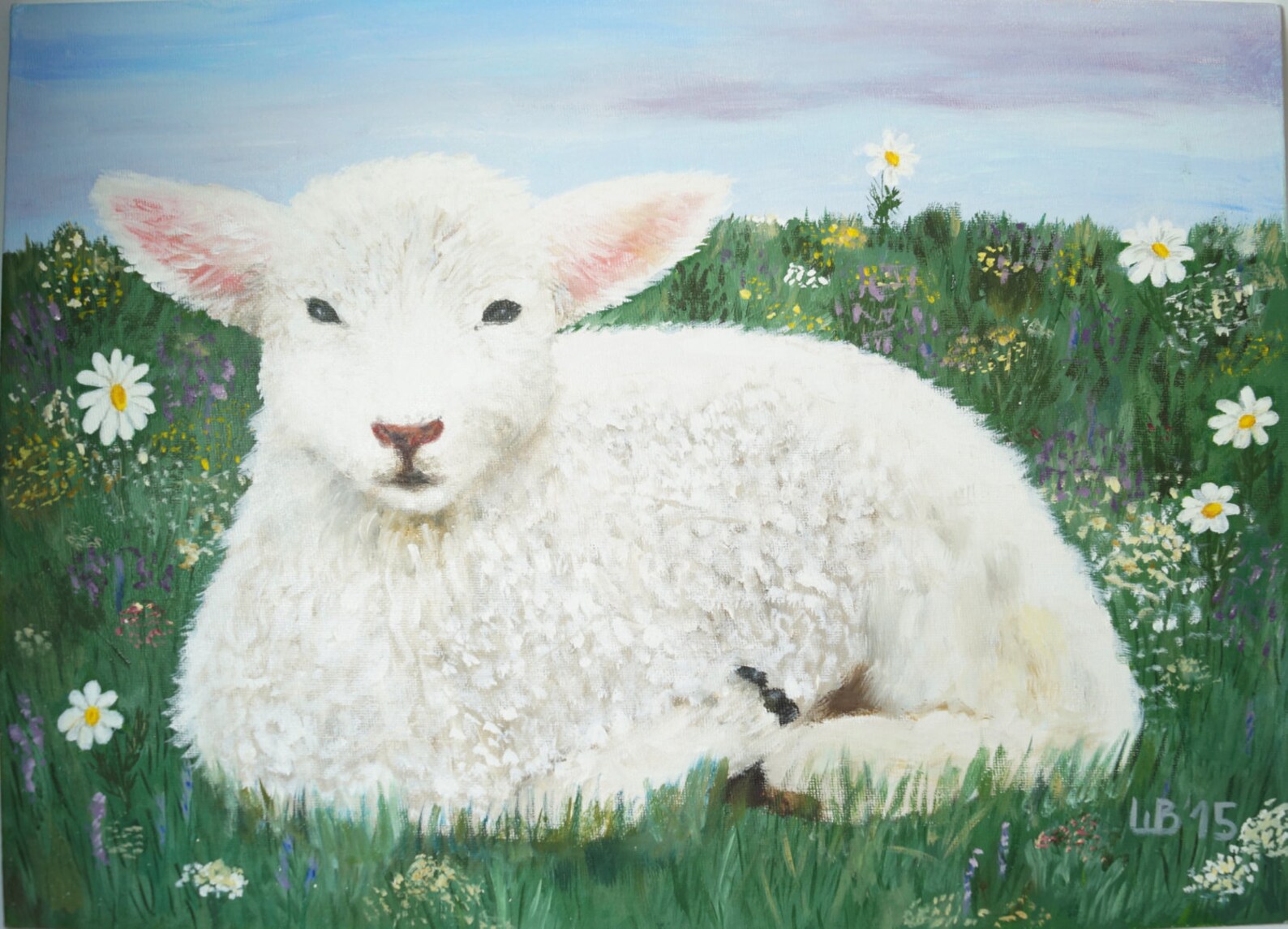 Original oil painting On the meadow lamb original painting oil Etsy