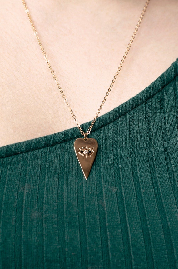 Gift for her Gold filled Evil eye heart necklace Women/'s protection