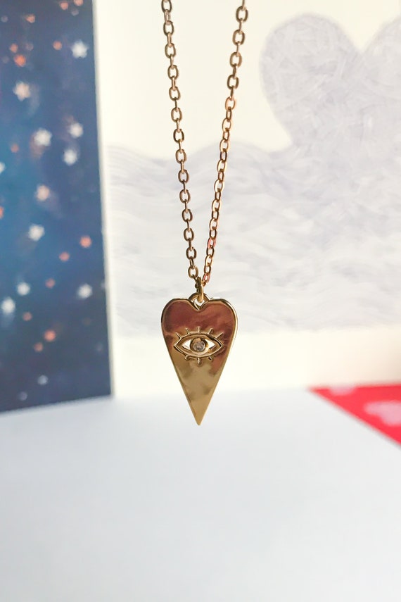 Gift for her Gold filled Evil eye heart necklace Women/'s protection