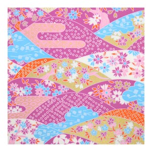 Japanese Yuzen Chiyogami Washi Paper - Pastel fan print with cherry blossom print in pink and gold and white Japanese paper