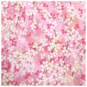 Japanese Yuzen Chiyogami Washi Paper - White and pink leaves on pink origami Japanese paper for crafting and scrap booking, pink paper
