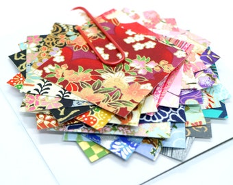 Japanese Yuzen Chiyogami Washi Paper  - Origami Paper Pack with 12 Sheets Assortment - 5cm x 5cm, Mixed paper pack, Japanese origami paper