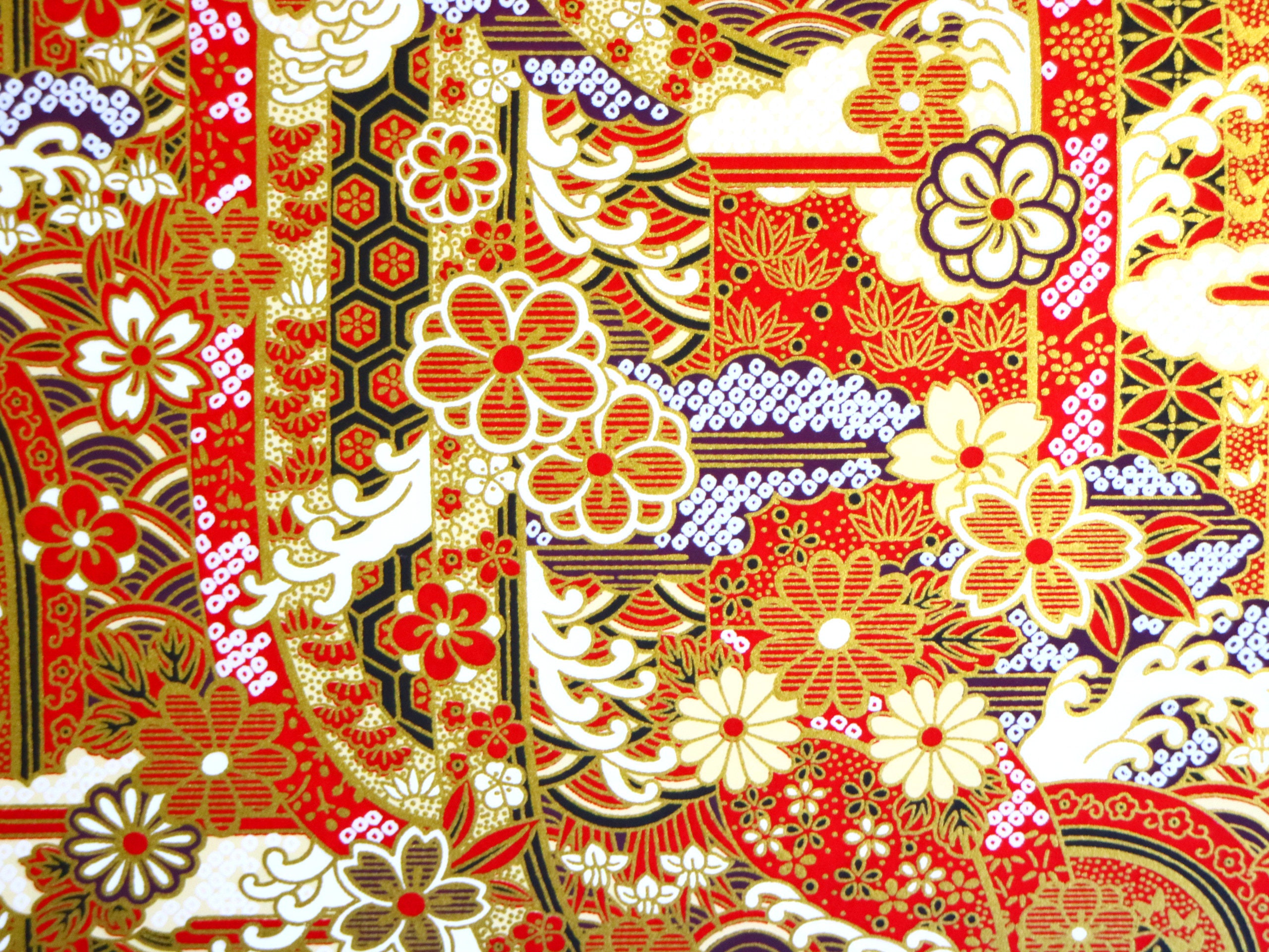 Japanese Yuzen Chiyogami Washi Paper Cream and Gold Flowers Etsy